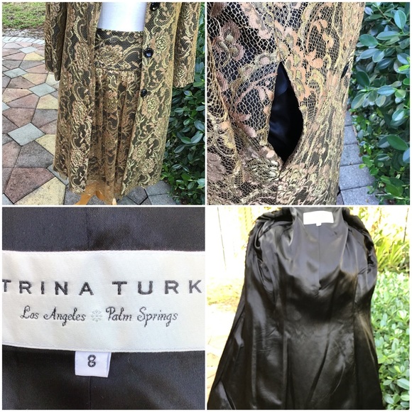 Trina Turk Gold and Black Brocade Coat - Picture 3 of 5